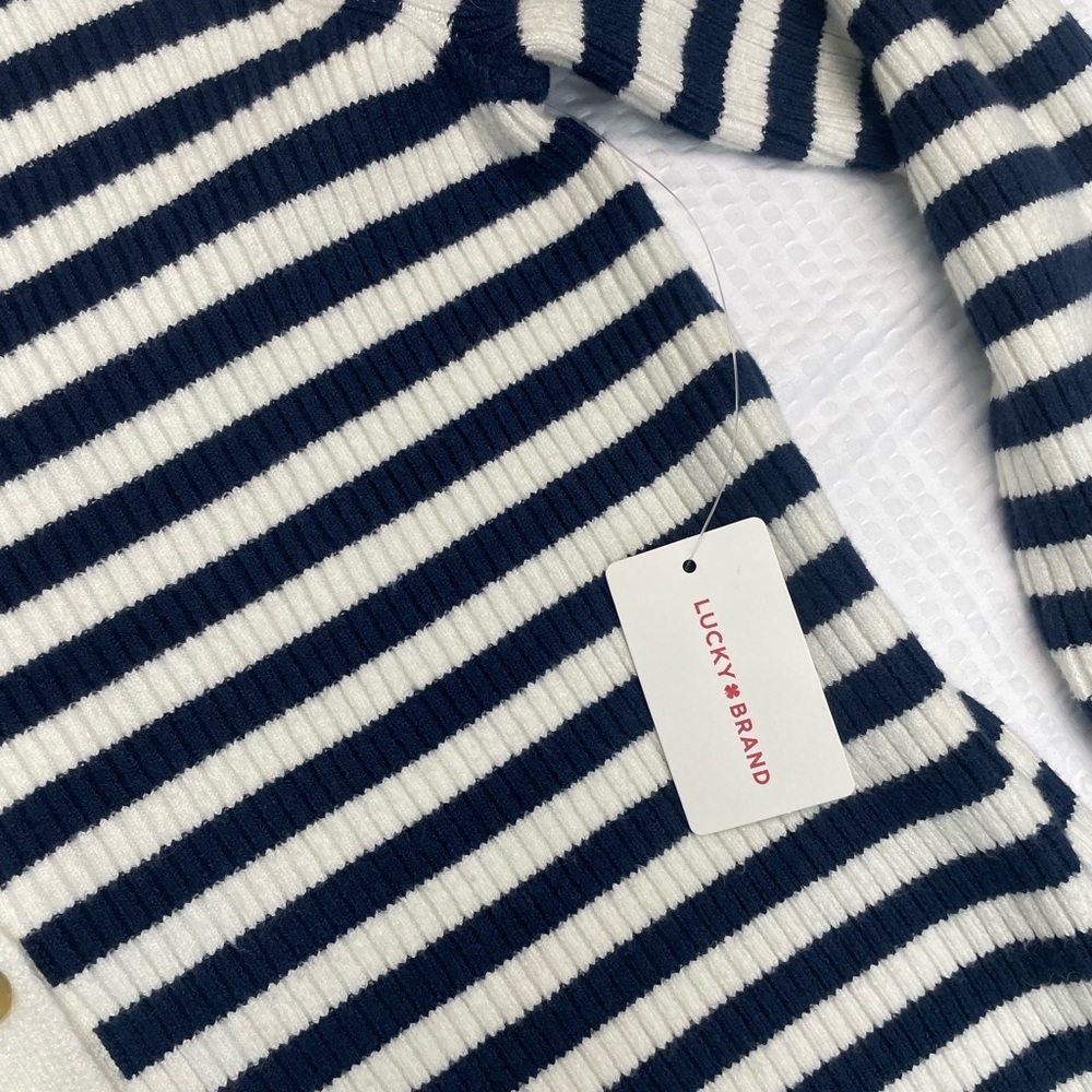 NWT Lucky Brand Navy and Cream Striped Long Sleeve Cardigan Size XL - Picture 3 of 9